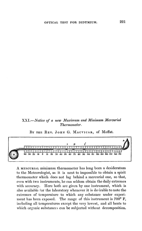 XXI.—Notice of a new maximum and minimum mercurial thermometer