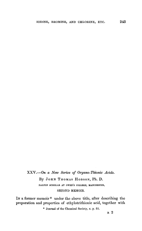 XXV.—On a new series of organo-thionic acids