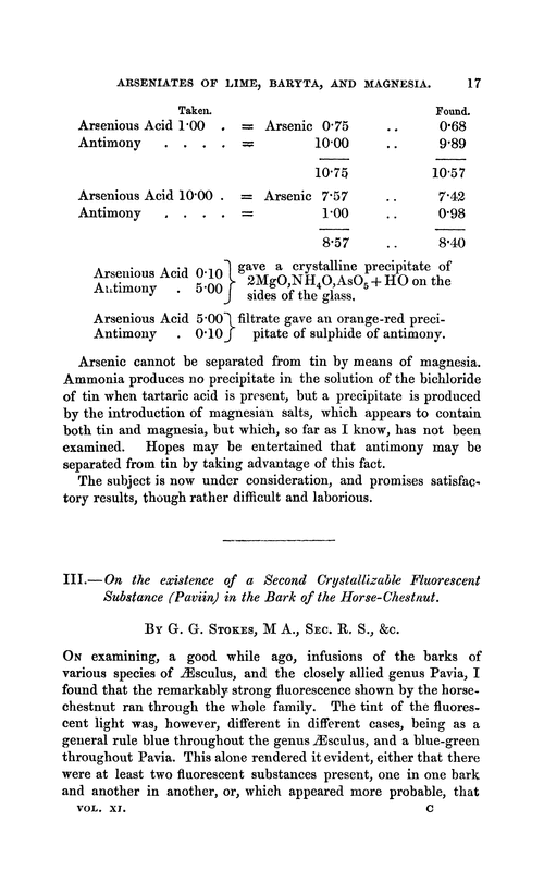 III.—On the existence of a second crystallizable fluorescent substance (paviin) in the bark of the horse-chestnut