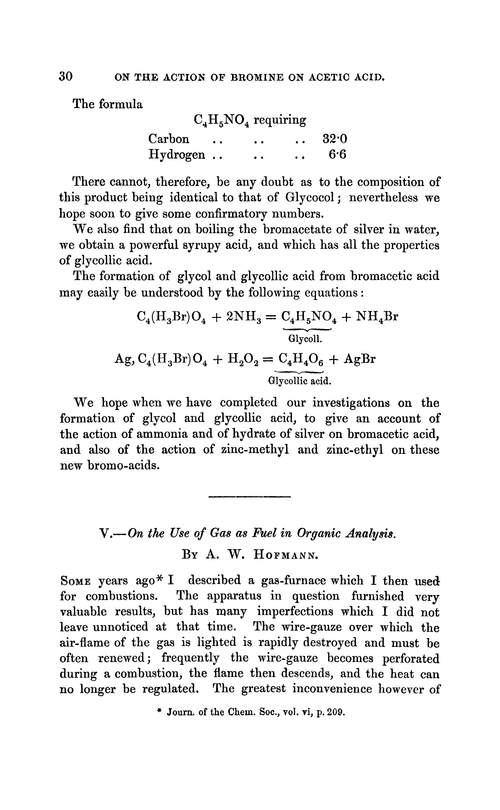V.—On the use of gas as fuel in organic analysis