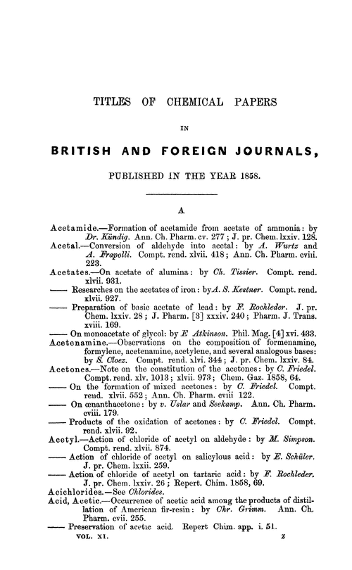 Titles of chemical papers in British and foreign journals, published in the year 1858
