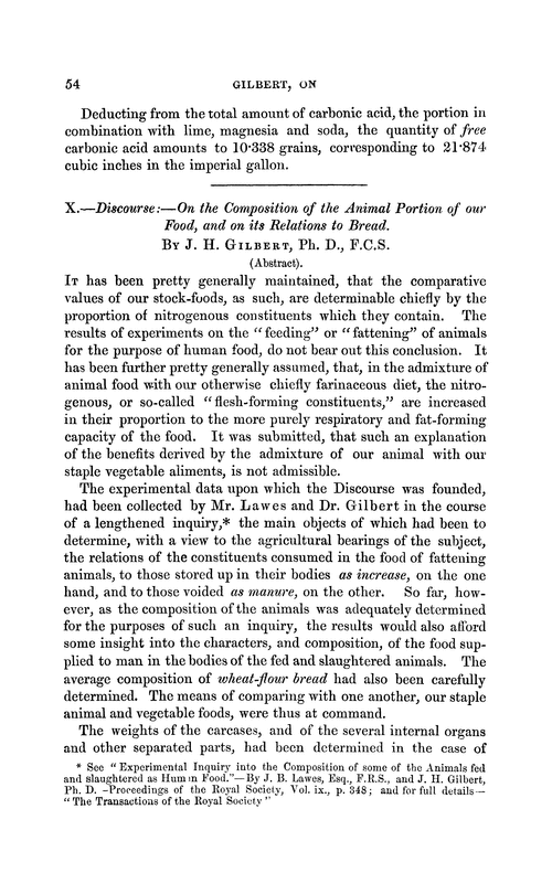X.—Discourse:—on the composition of the animal portion of our food, and on its relations to bread
