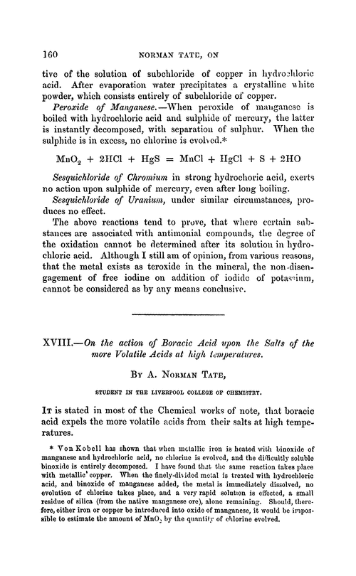 XVIII.—On the action of boracic acid upon the salts of the more volatile acids at high temperatures