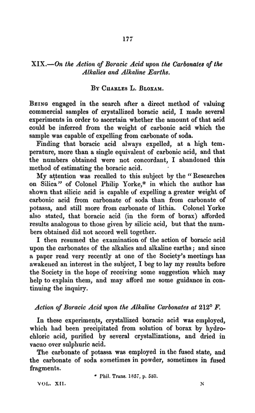 XIX.—On the action of boracic acid upon the carbonates of the alkalies and alkaline earths