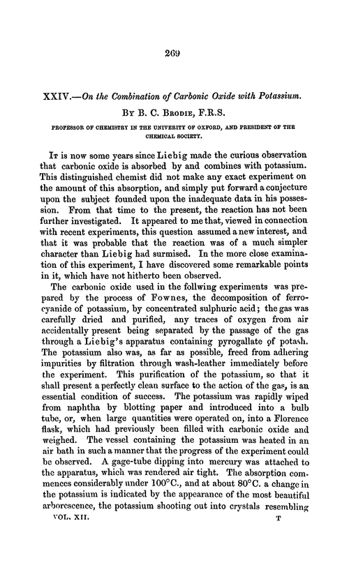 XXIV.—On the combination of carbonic oxide with potassium