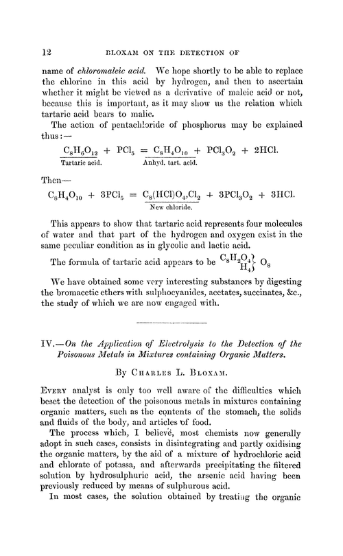 IV.—On the application of electrolysis to the detection of the poisonous metals in mixtures containing organic matters