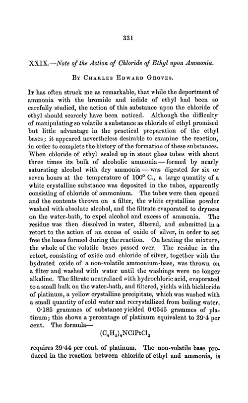 XXIX.—Note of the action of chloride of ethyl upon ammonia
