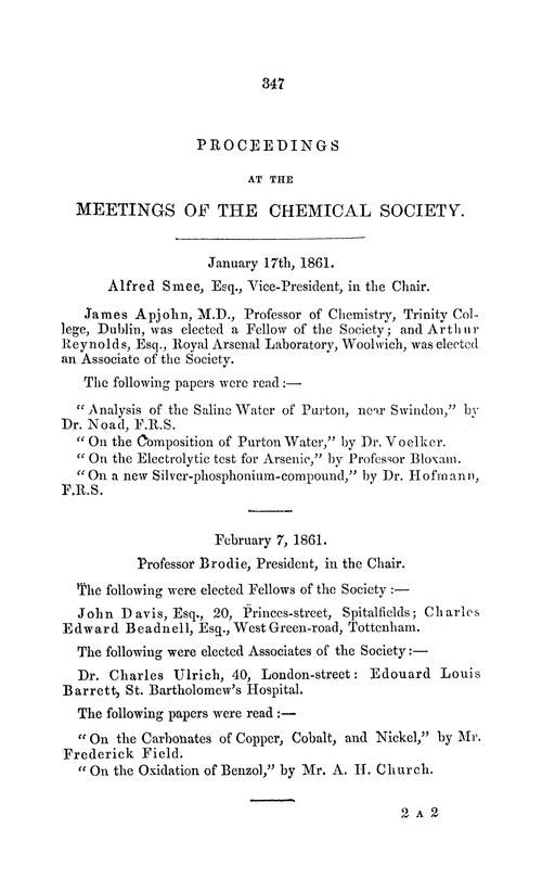 Proceedings at the Meetings of the Chemical Society
