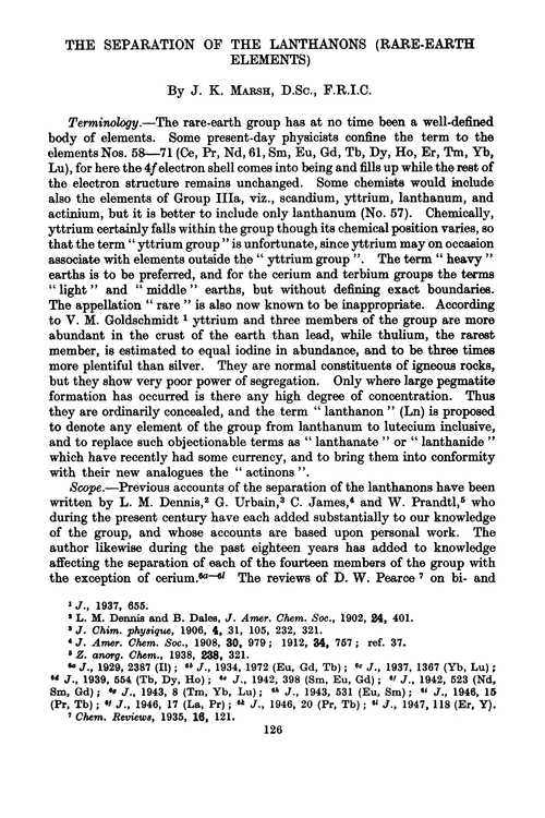 The separation of the lanthanons (rare-earth elements)