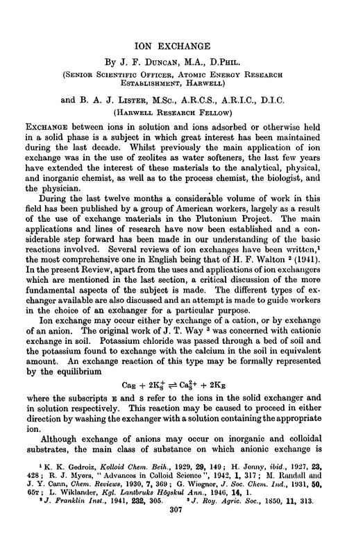 Ion exchange Quarterly Reviews, Chemical Society (RSC Publishing)