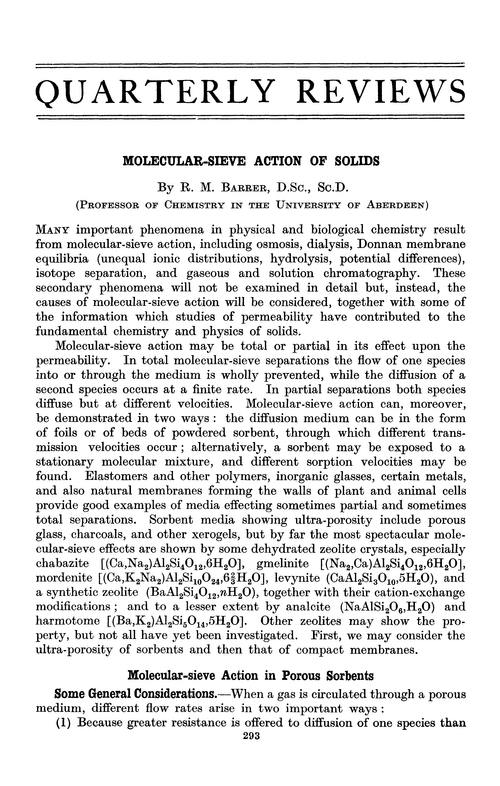 Molecular-sieve action of solids