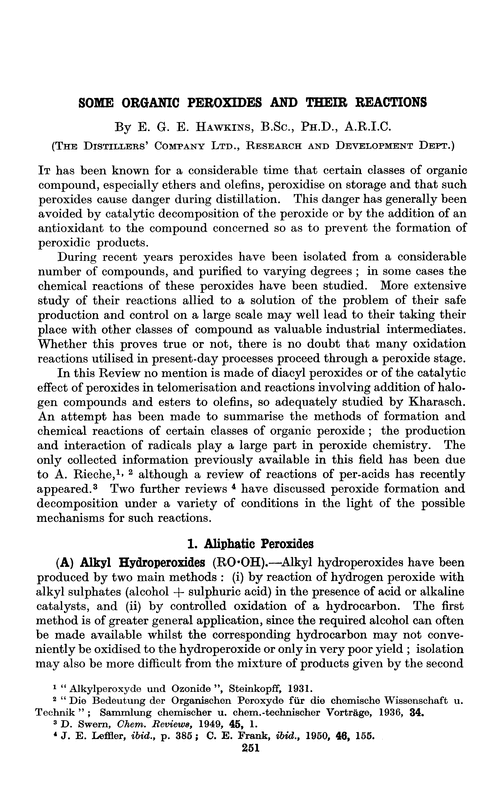 Some organic peroxides and their reactions