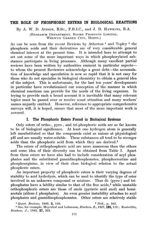 The role of phosphoric esters in biological reactions