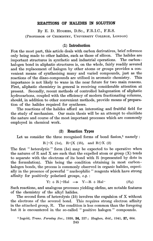 Reactions of halides in solution