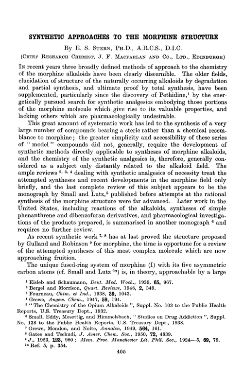 Synthetic approaches to the morphine structure