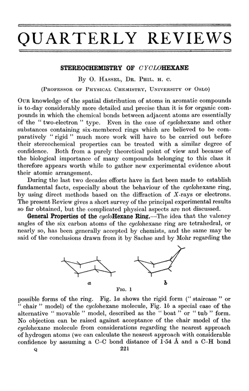 Stereochemistry of cyclohexane