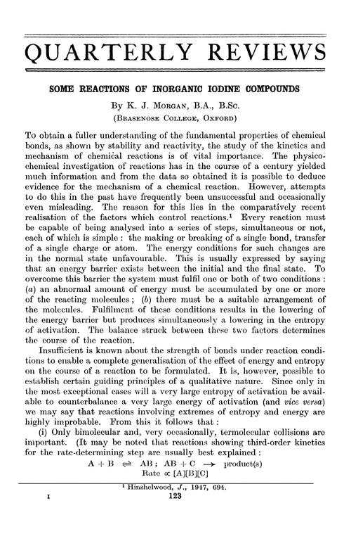 Some reactions of inorganic iodine compounds