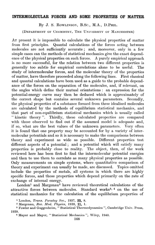 Intermolecular forces and some properties of matter