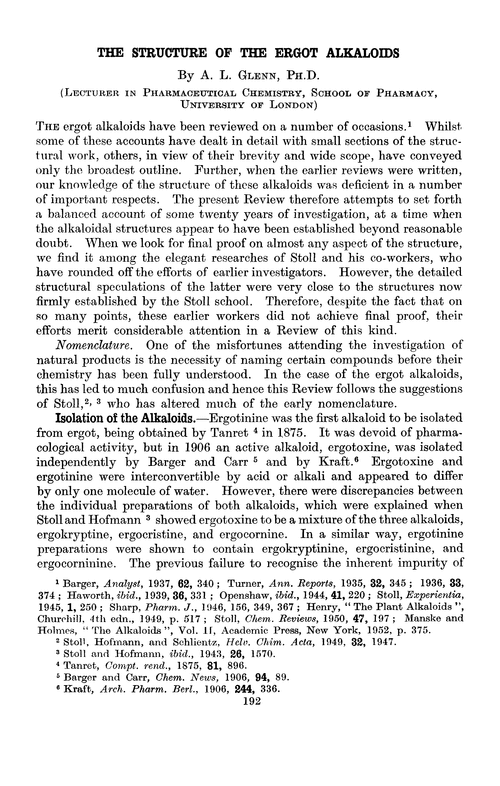 The structure of the ergot alkaloids