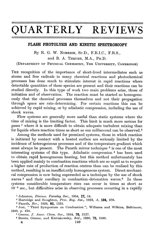 Flash photolysis and kinetic spectroscopy