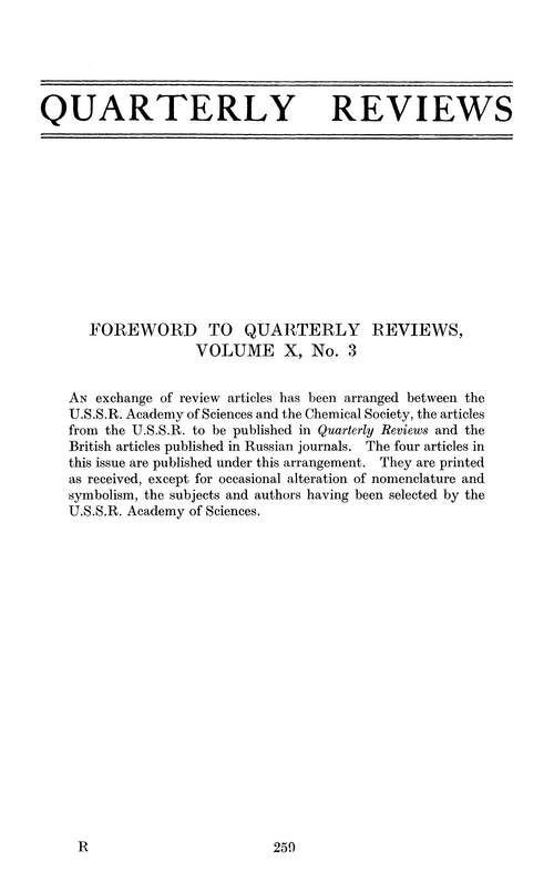 Foreword to Quarterly Reviews, Volume X, No. 3