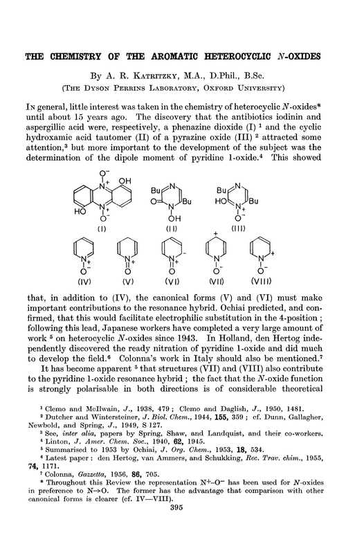 The chemistry of the aromatic heterocyclic N-oxides