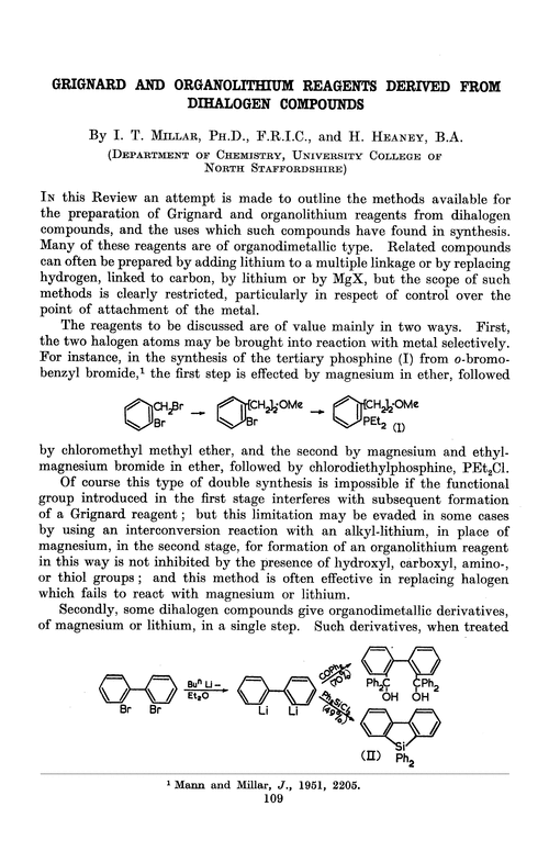 Grignard and organolithium reagents derived from dihalogen compounds
