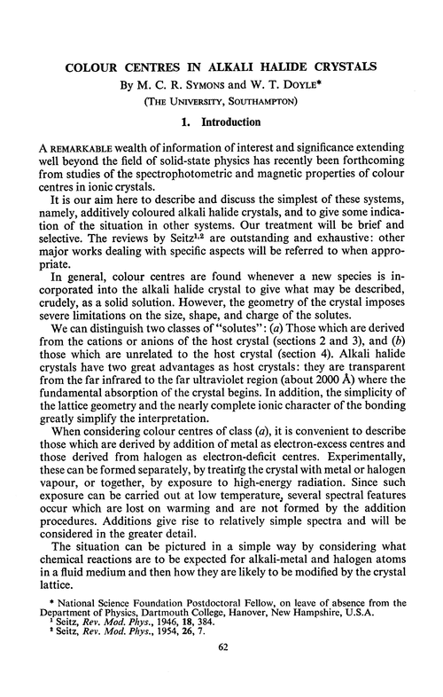 Colour centres in alkali halide crystals