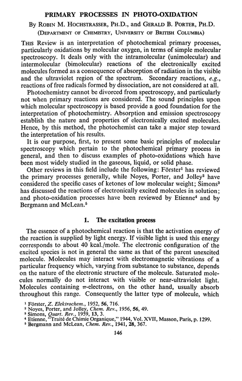 Primary processes in photo-oxidation