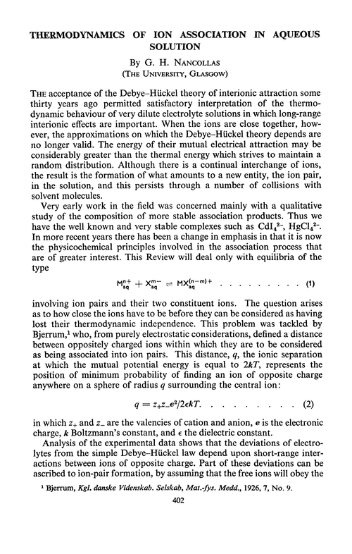 Thermodynamics of ion association in aqueous solution