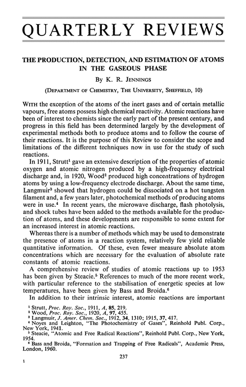 The production, detection, and estimation of atoms in the gaseous phase