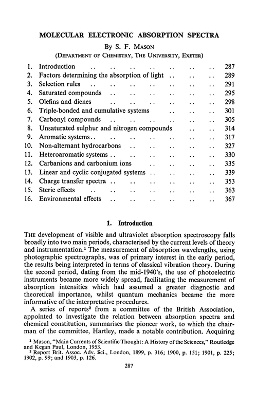 Molecular electronic absorption spectra