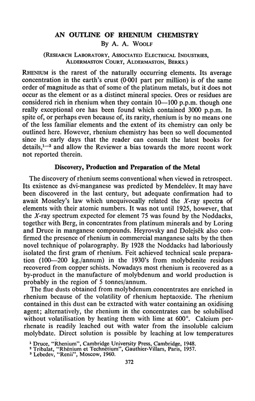 An outline of rhenium chemistry