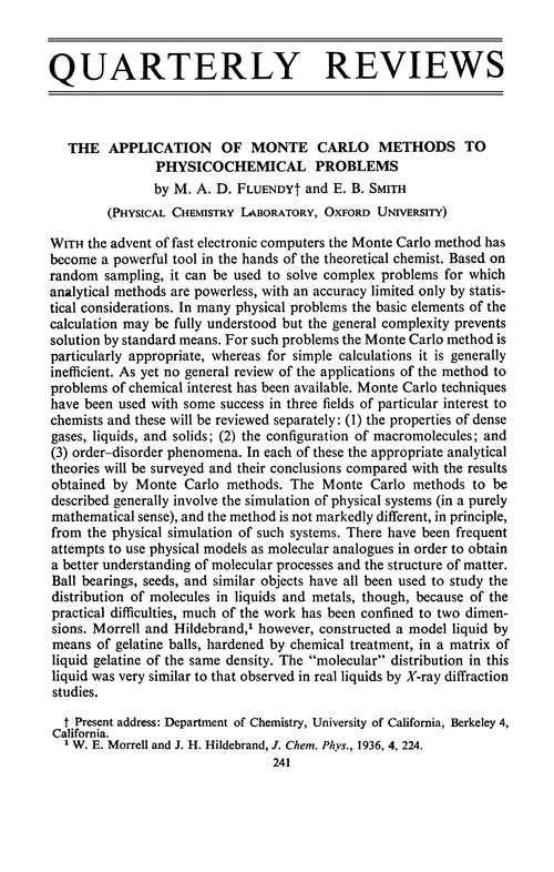 The application of Monte Carlo methods to physicochemical problems