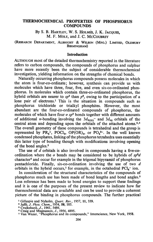 Thermochemical properties of phosphorus compounds