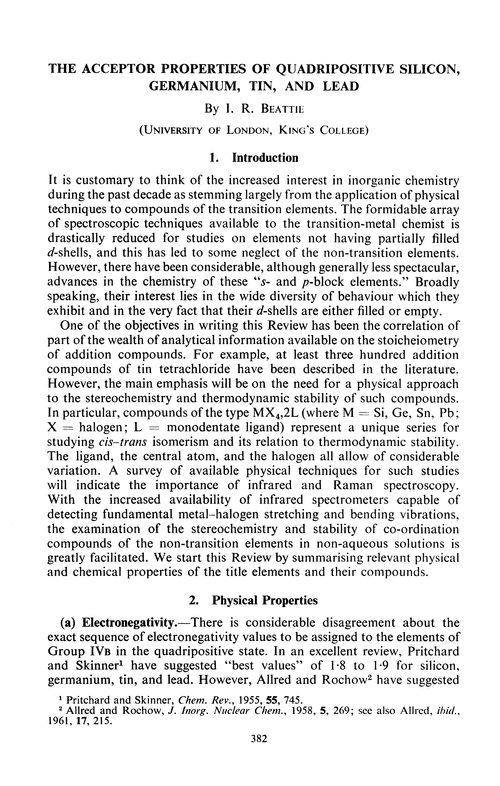 The acceptor properties of quadripositive silicon, germanium, tin, and lead
