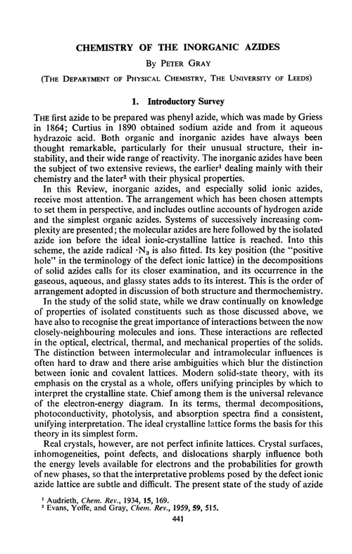 Chemistry of the inorganic azides