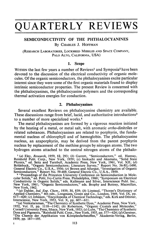 Semiconductivity of the phthalocyanines