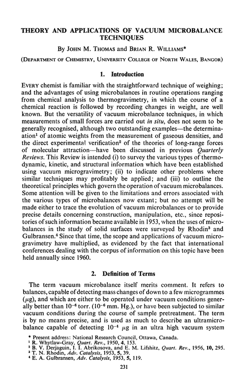 Theory and applications of vacuum microbalance techniques