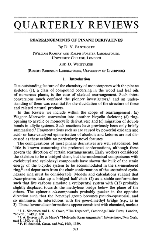 Rearrangements of pinane derivatives