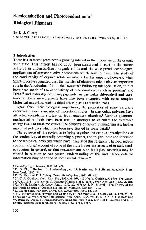 Semiconduction and photoconduction of biological pigments