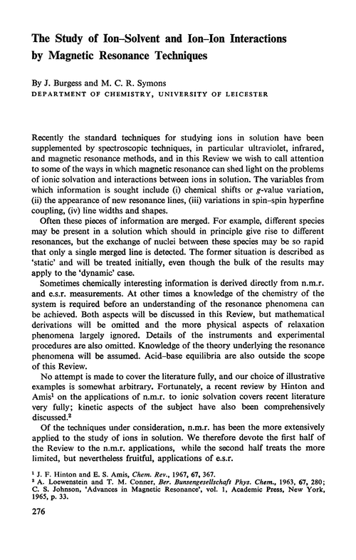 The study of ion–solvent and ion–ion interactions by magnetic resonance techniques