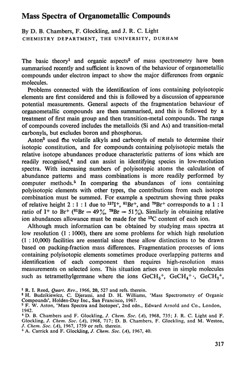 Mass spectra of organometallic compounds