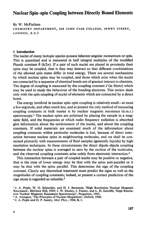 Nuclear spin–spin coupling between directly bound elements