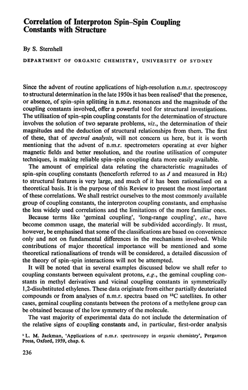 Correlation of interproton spin–spin coupling constants with structure
