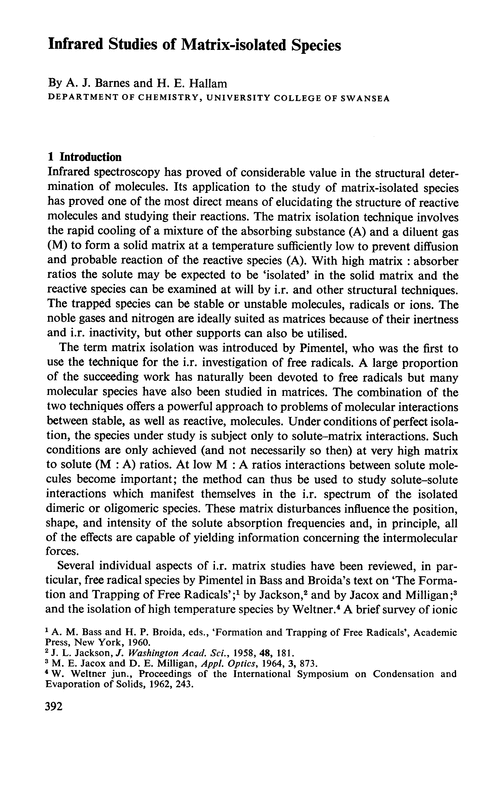 Infrared studies of matrix-isolated species