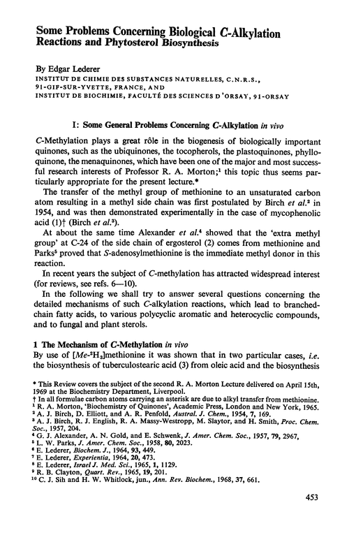 Some problems concerning biological C-alkylation reactions and phytosterol biosynthesis