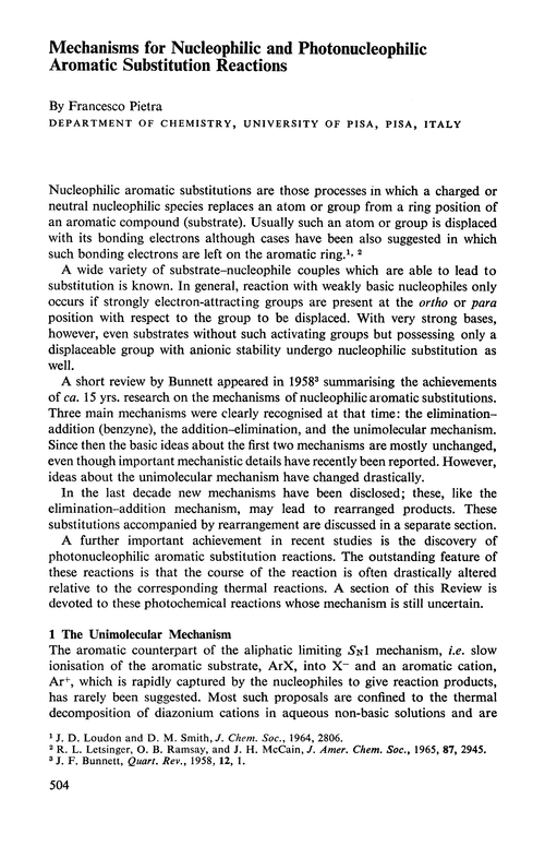 Mechanisms for nucleophilic and photonucleophilic aromatic substitution reactions