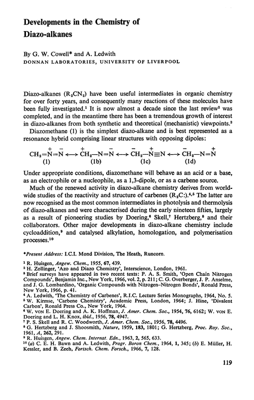 Developments in the chemistry of diazo-alkanes