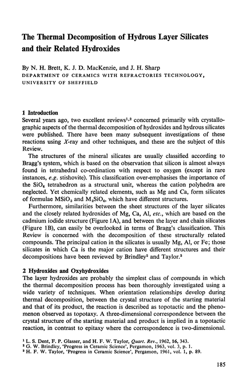 The thermal decomposition of hydrous layer silicates and their related hydroxides